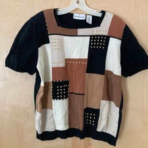 Alfred Dunner Black & Brown Colorblock Short-Sleeve Knit Top Women’s Size Large